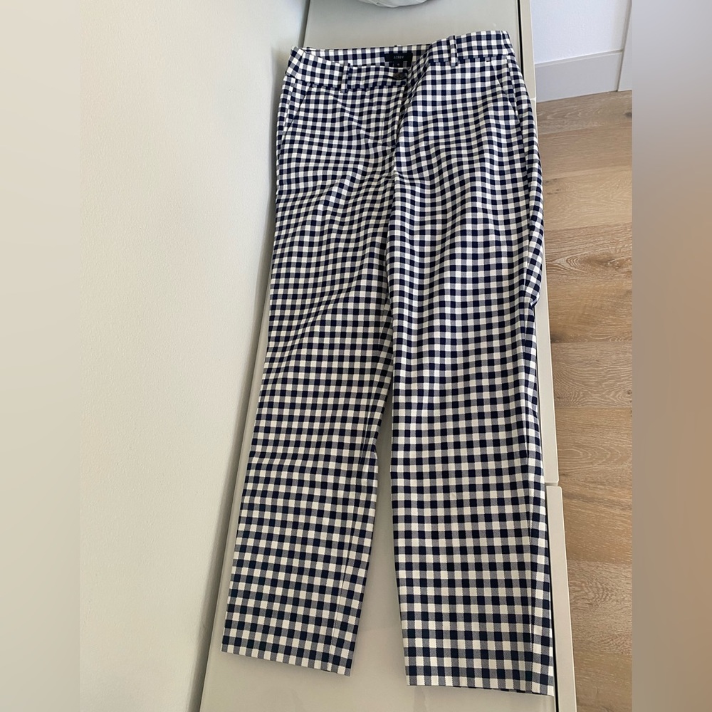 J. Crew black + white gingham cropped pants NWT